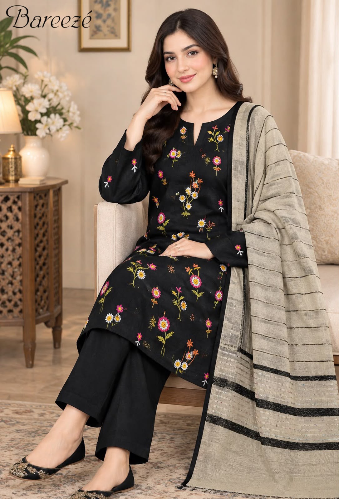 Dhanak embroidered luxury unstitched 3pc suit